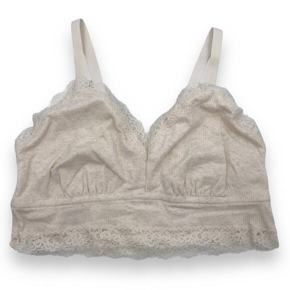 aerie Other - Aerie Rib Eyelash Lace Trim Longline Bralette XL Heather Frost Cream Stretch NWT